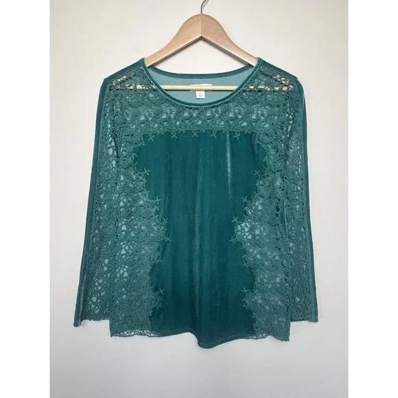 Sundance Top Women Small Green Lilys Paramour Top Velvet Lace Crochet Boho - Picture 1 of 10
